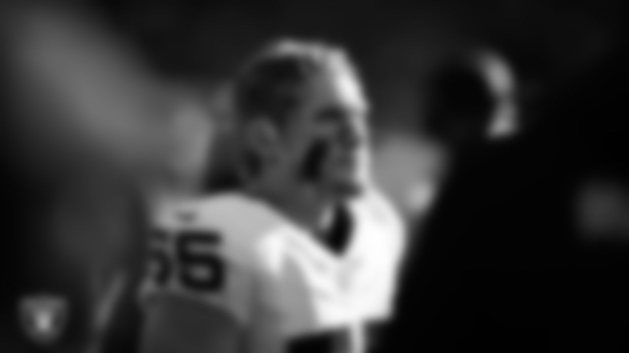 Las Vegas Raiders linebacker Cody Lindenberg (55) on the sidelines during the regular season away game against the Houston Texans at NRG Stadium.