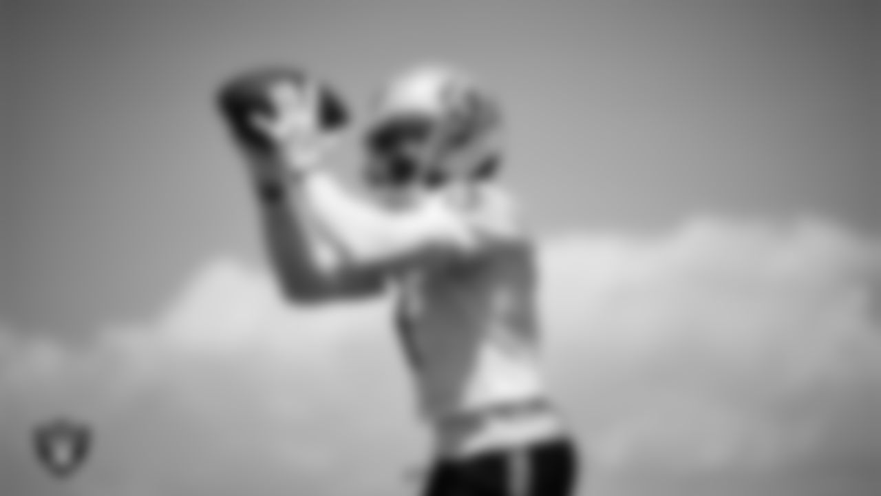 Las Vegas Raiders wide receiver Tre Tucker (1) at an Organized Team Activity (OTA) at Intermountain Health Performance Center.