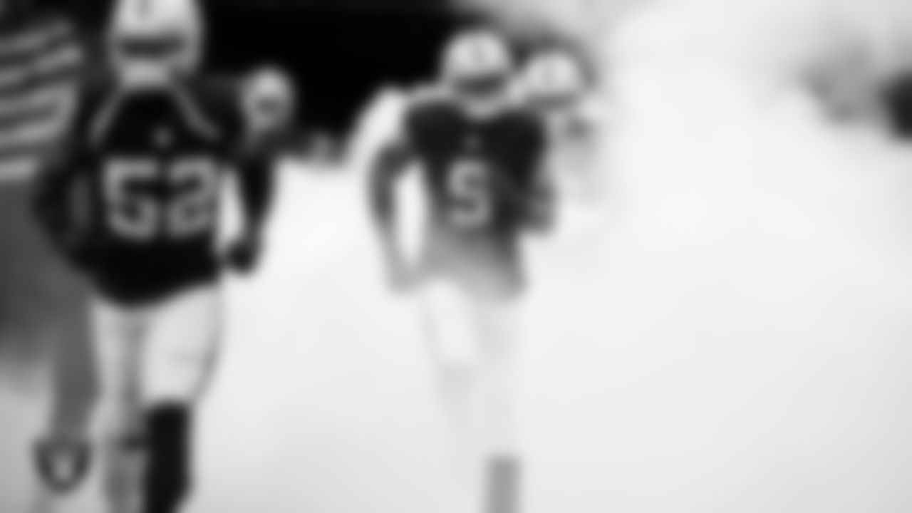 Las Vegas Raiders defensive end Tyree Wilson (9) as the team is introduced onto the field before their regular season home game against the Jacksonville Jaguars at Allegiant Stadium.