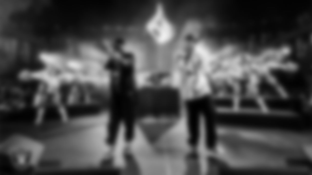 Rappers Nelly and City Spud perform during halftime at the Las Vegas Raiders' regular season home game against the Dallas Cowboys at Allegiant Stadium.