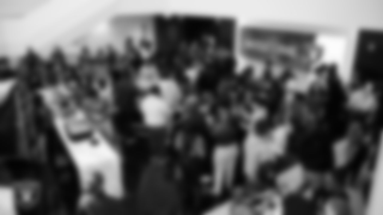 Students from Canyon Springs High School enjoy breakfast in the lobby of Las Vegas Raiders Headquarters before the Employee Resource Group Mentorship Program.