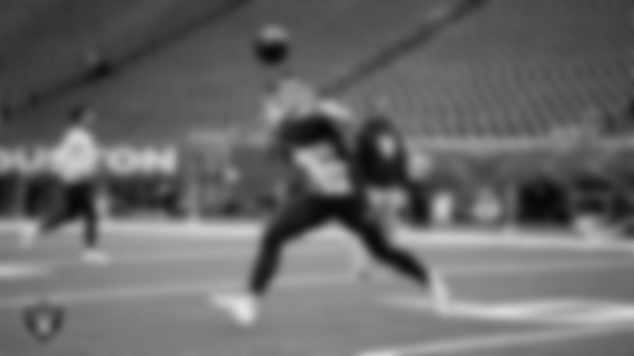 Las Vegas Raiders wide receiver Jack Bech (18) warming up before the regular season away game against the Houston Texans at NRG Stadium.