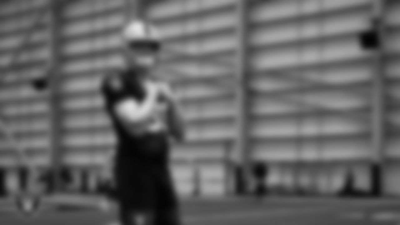 Las Vegas Raiders long snapper Luke Elkin (39) during practice at Intermountain Health Performance Center.