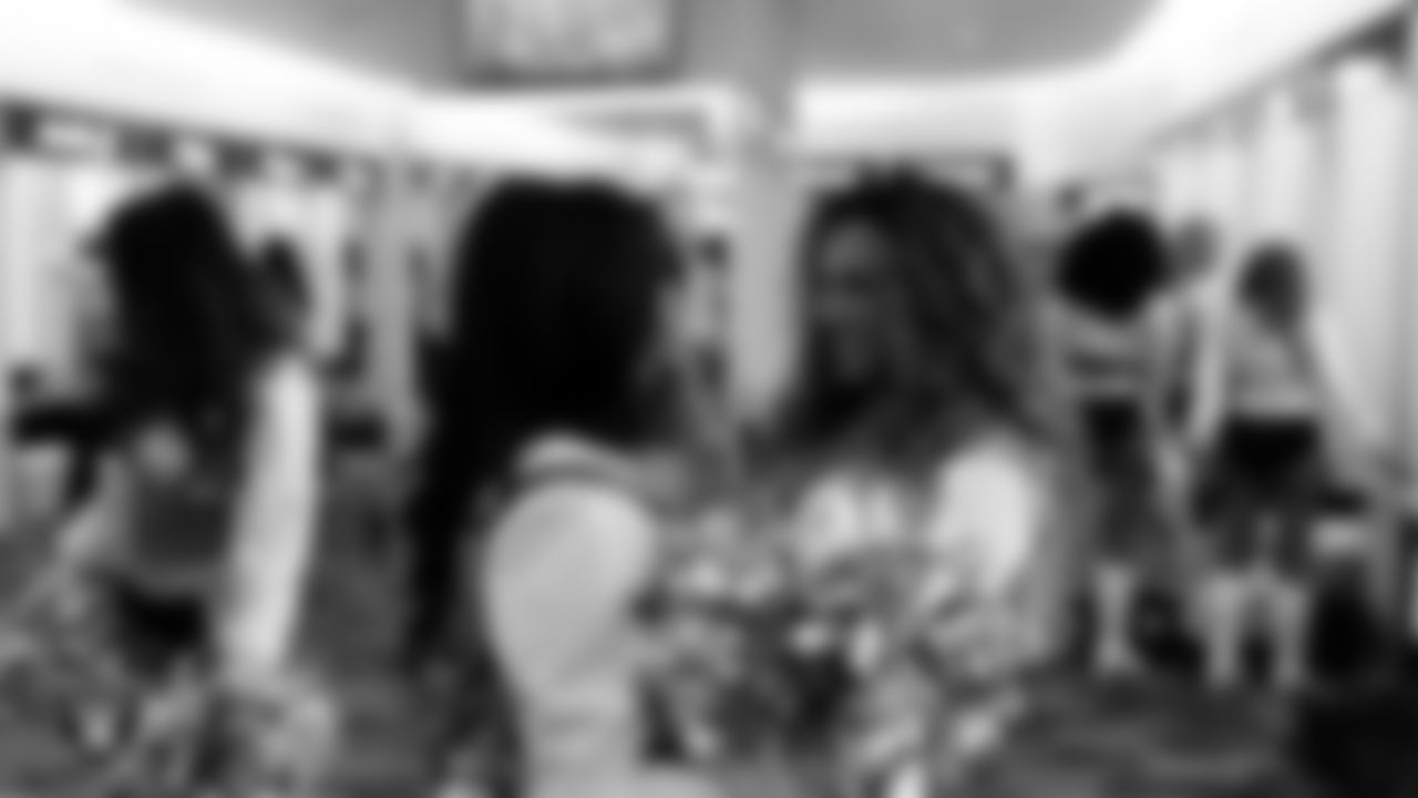 Raiderettes Amanda and Lexie in the locker room before the regular season home game against the Jacksonville Jaguars at Allegiant Stadium.