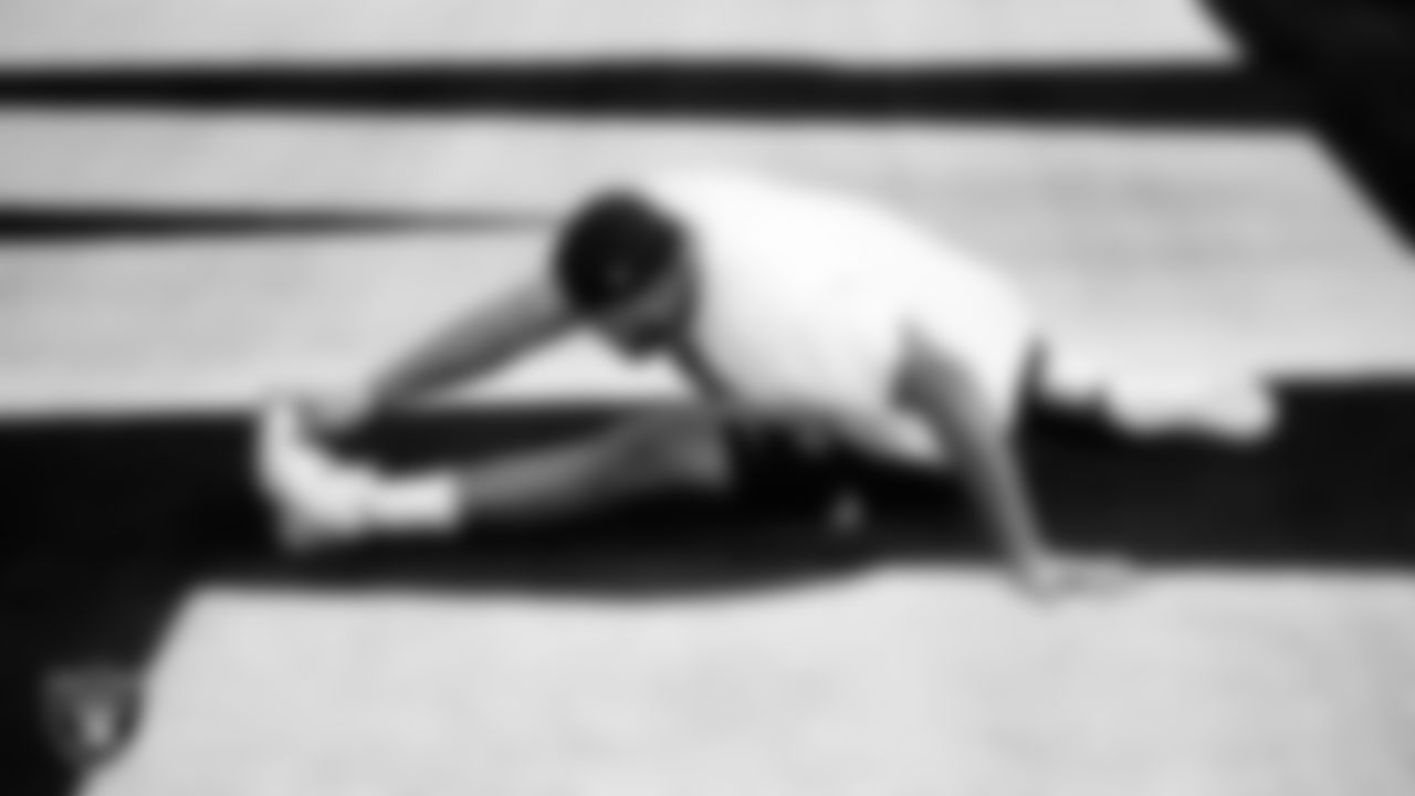 Las Vegas Raiders defensive tackle Jonah Laulu (96) warming up before the regular season away game against the Los Angeles Chargers at SoFi Stadium.