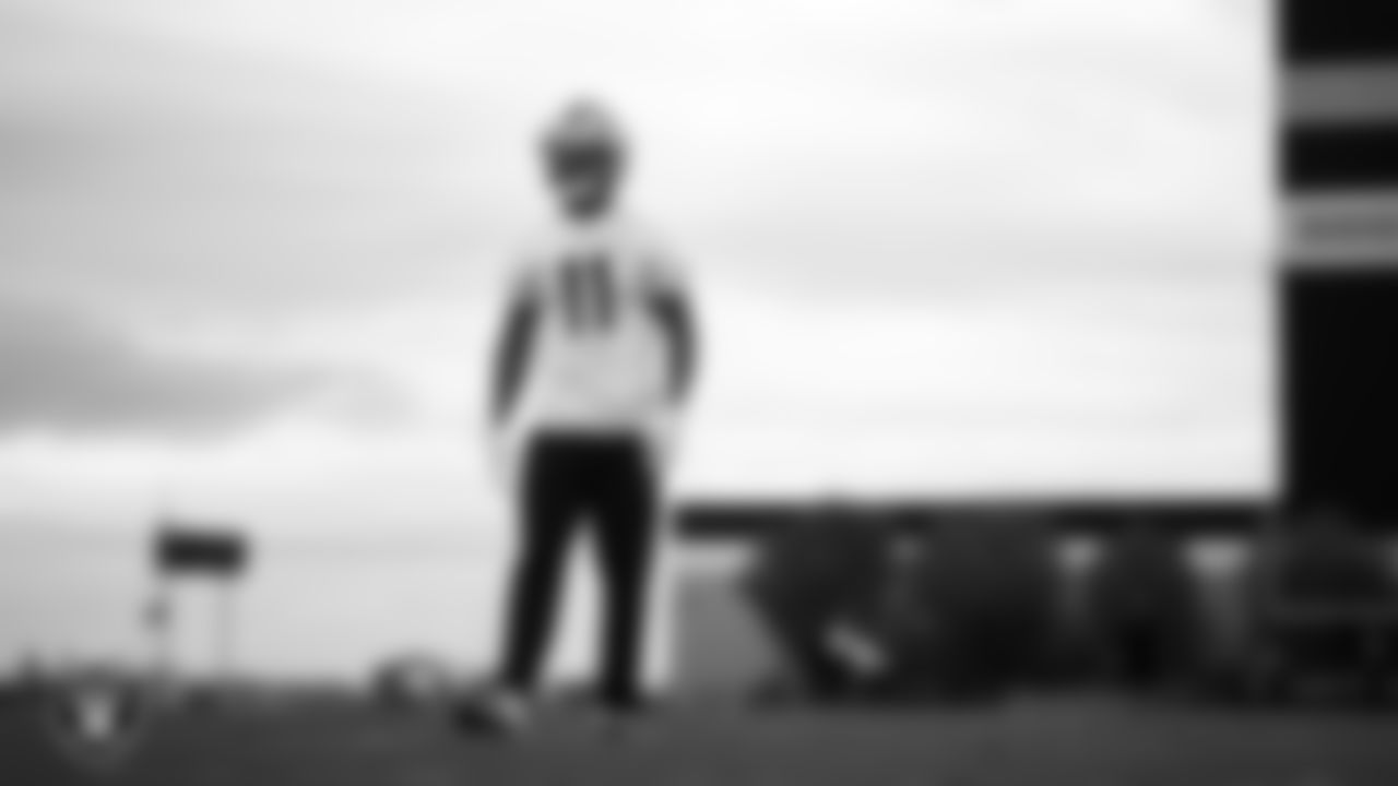 Las Vegas Raiders safety Jeremy Chinn (11) during practice at Intermountain Health Performance Center.