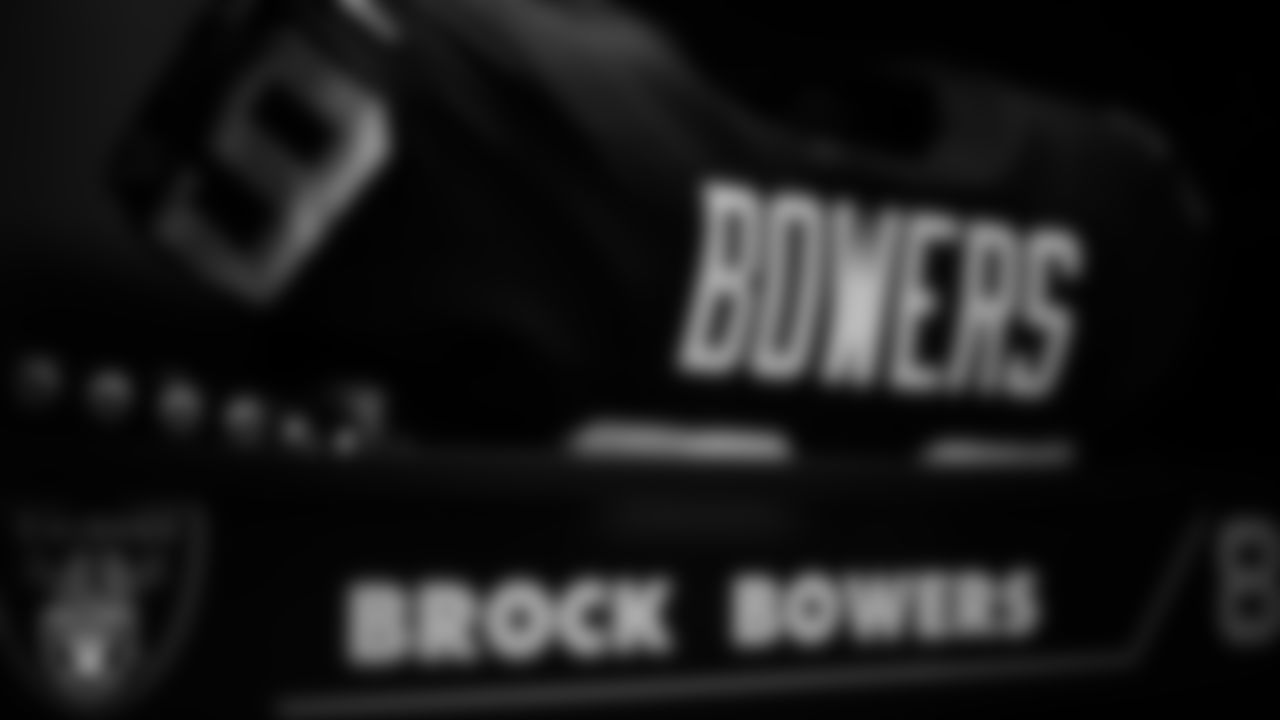 Las Vegas Raiders tight end Brock Bowers' (89) pads in the locker room prior to the Raiders' arrival for their regular season home game against the Denver Broncos at Allegiant Stadium.