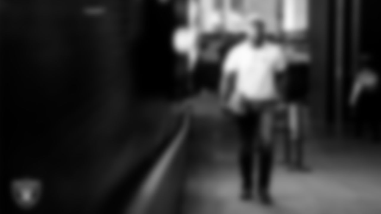 Las Vegas Raiders linebacker Devin White (45) arrives to the regular season home game against the Denver Broncos at Allegiant Stadium.