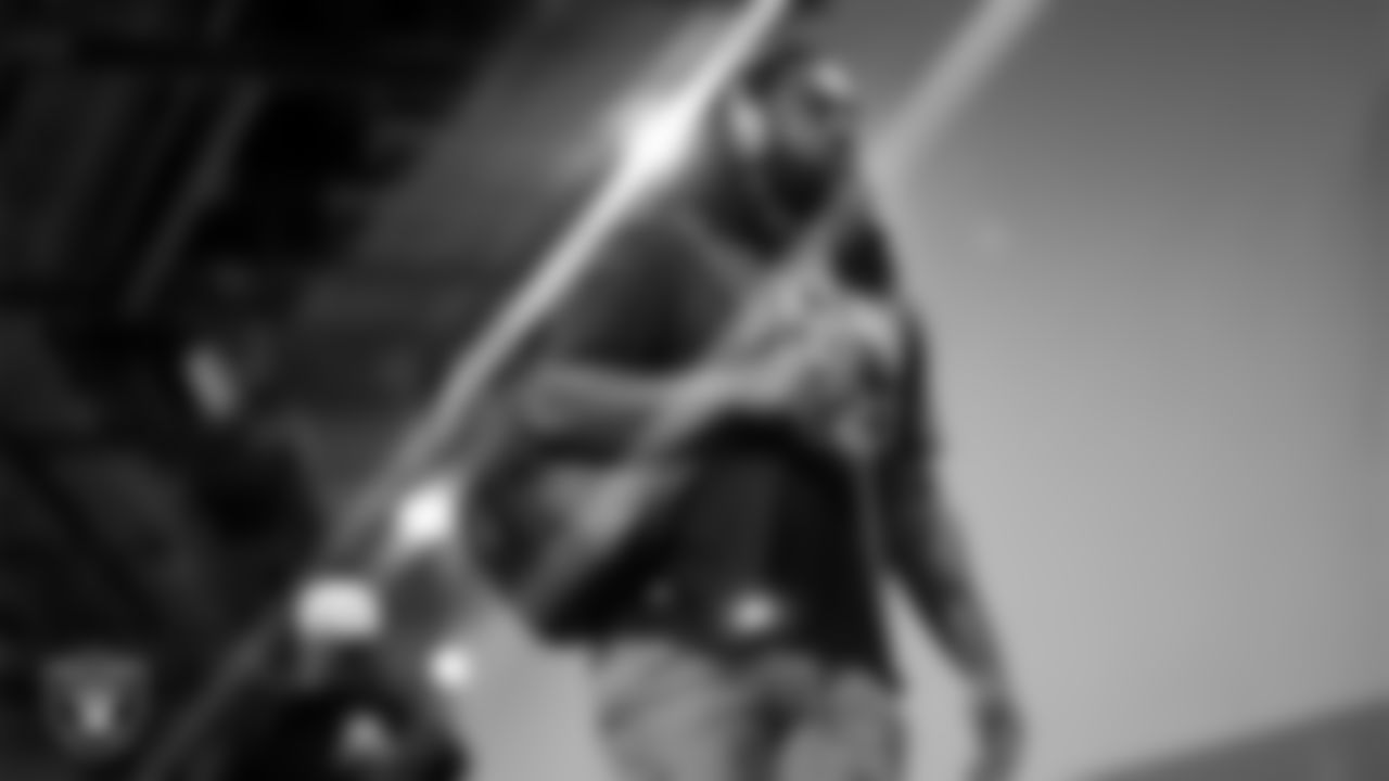 Las Vegas Raiders guard Dylan Parham (66) arrives to the regular season away game against the Los Angeles Chargers at SoFi Stadium.