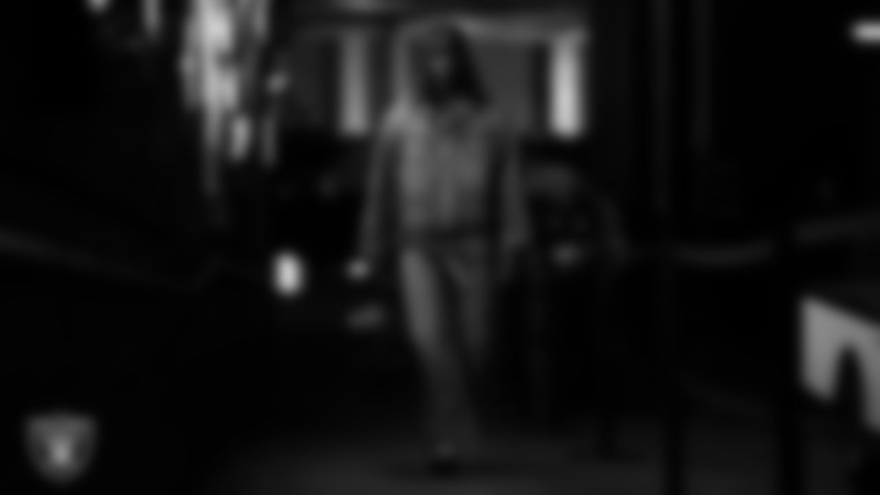 Las Vegas Raiders wide receiver Dont'e Thornton Jr. (10) arrives to the regular season home game against the Tennessee Titans at Allegiant Stadium.