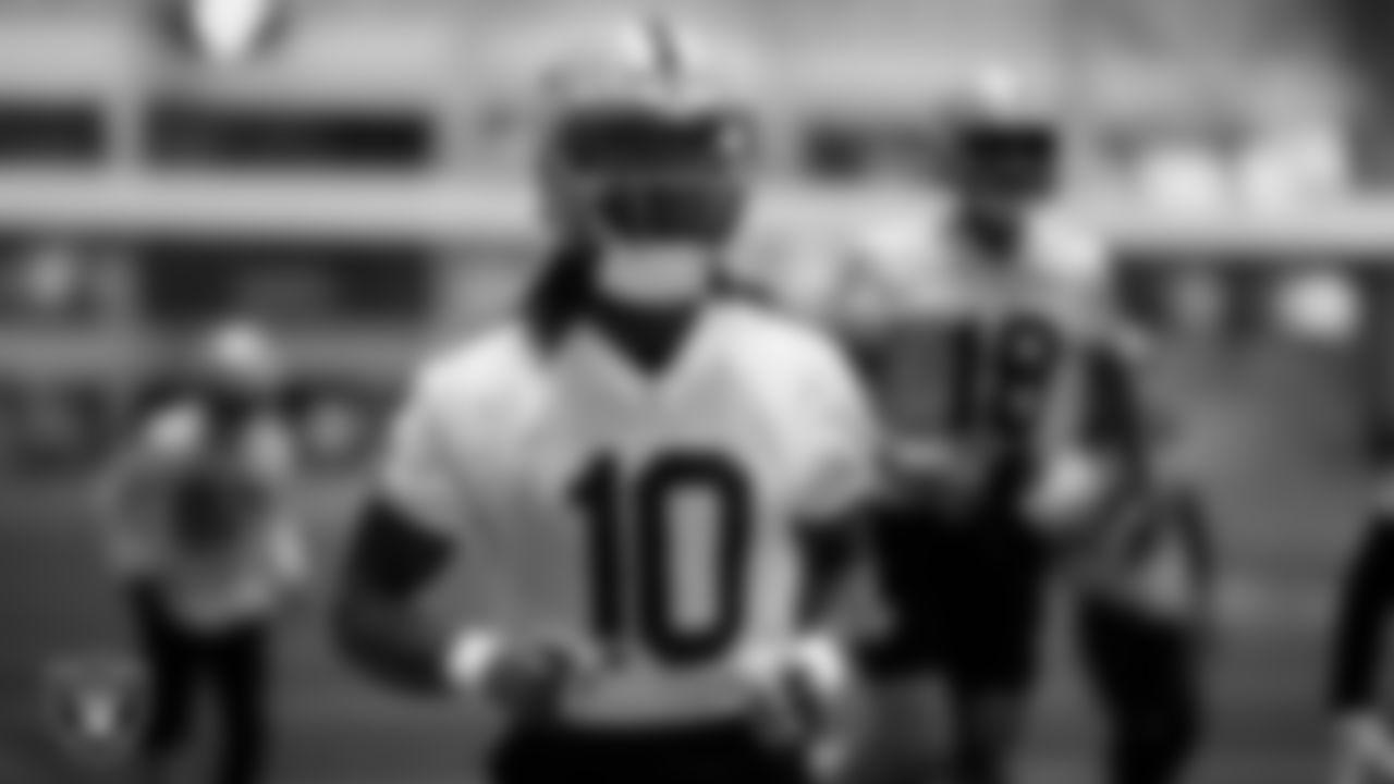 Las Vegas Raiders wide receiver Dont'e Thornton Jr. (10) at an Organized Team Activity (OTA) at Intermountain Health Performance Center.