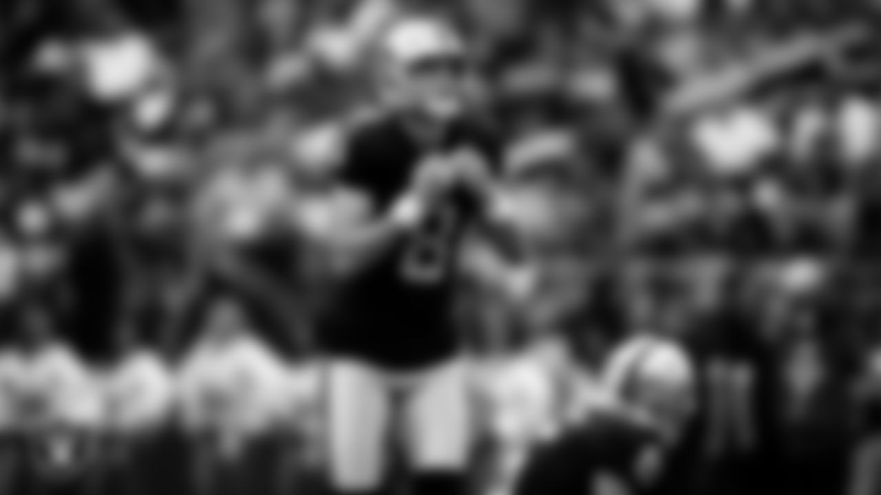 Las Vegas Raiders kicker Daniel Carlson (8) lines up to kick a 50-yard field goal during the preseason home game against the San Francisco 49ers at Allegiant Stadium.