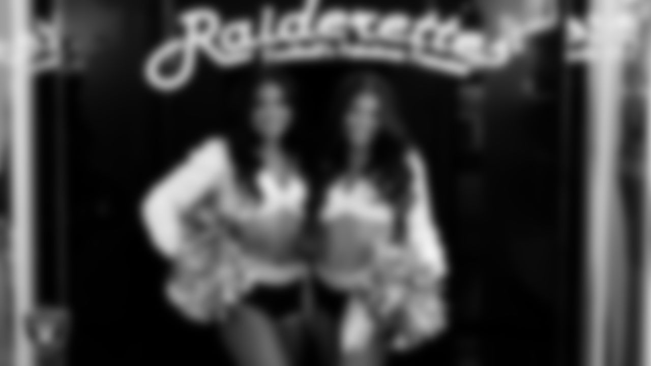 Raiderettes Sloane and Ashtin in the locker room before the regular season home game against the Cleveland Browns at Allegiant Stadium.