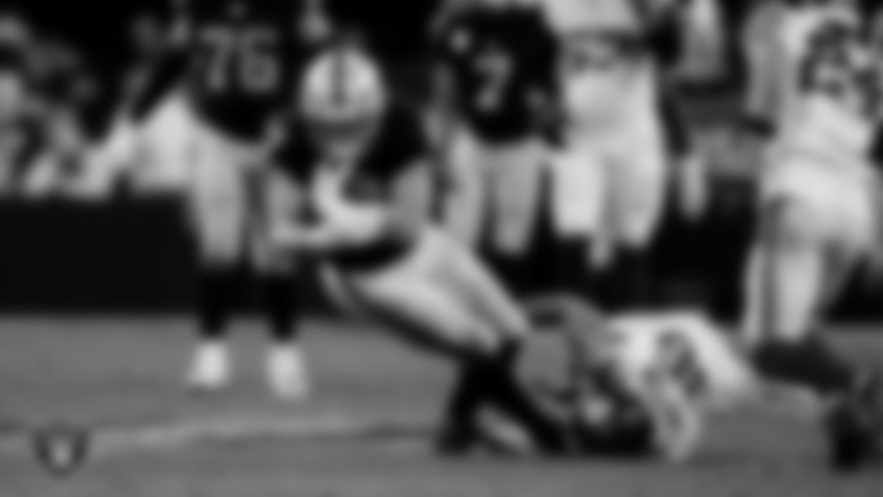 Las Vegas Raiders tight end Michael Mayer (87) during the regular season home game against the New York Giants at Allegiant Stadium.