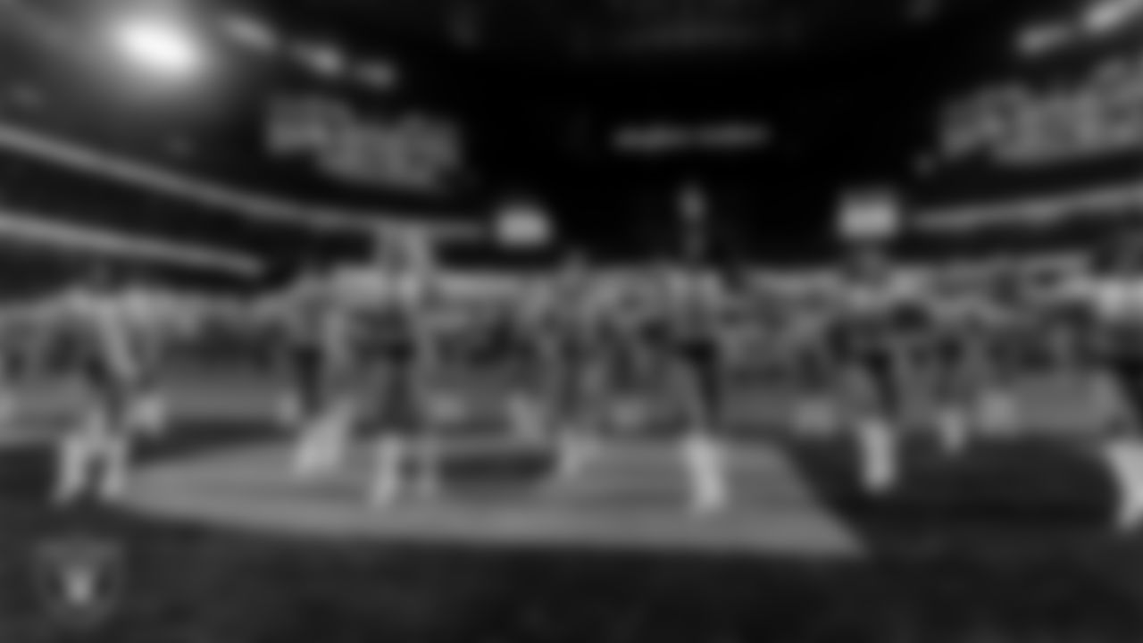 The Raiderettes perform on the field during the regular season home game against the Dallas Cowboys at Allegiant Stadium.