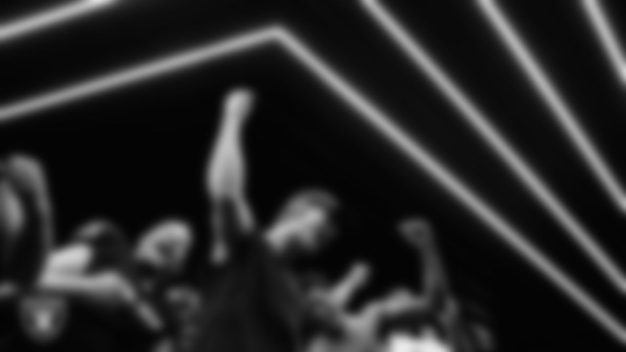 The Las Vegas Raiders in the locker room after the regular season home game against the Kansas City Chiefs at Allegiant Stadium.