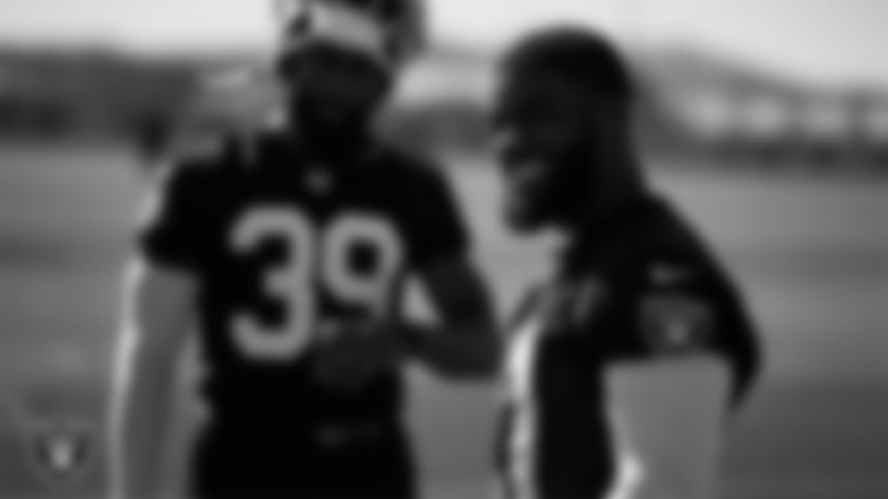 Las Vegas Raiders cornerback Amik Robertson (21) during practice at Intermountain Health Performance Center.