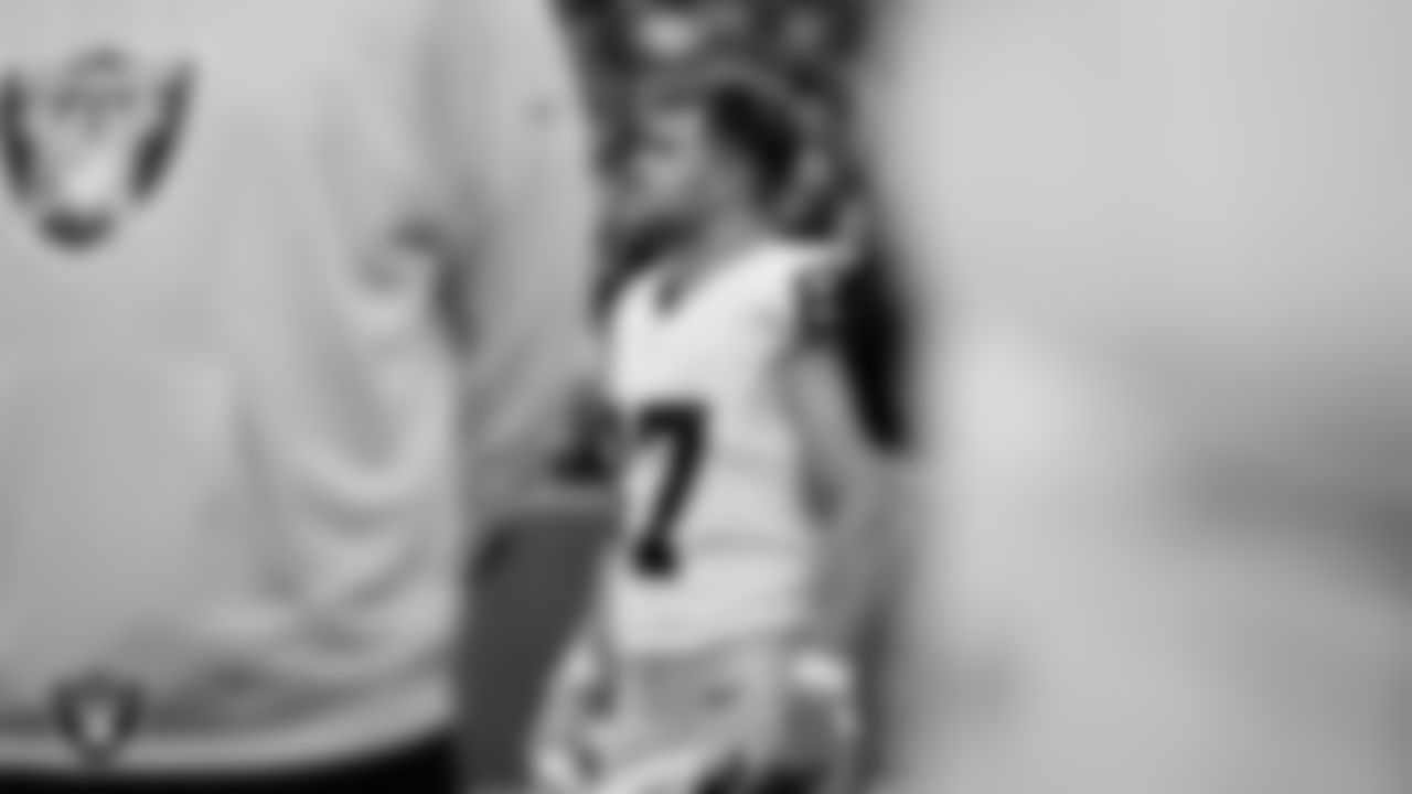 Las Vegas Raiders tight end Michael Mayer (87) during the national anthem before the regular season away game against the Houston Texans at NRG Stadium.