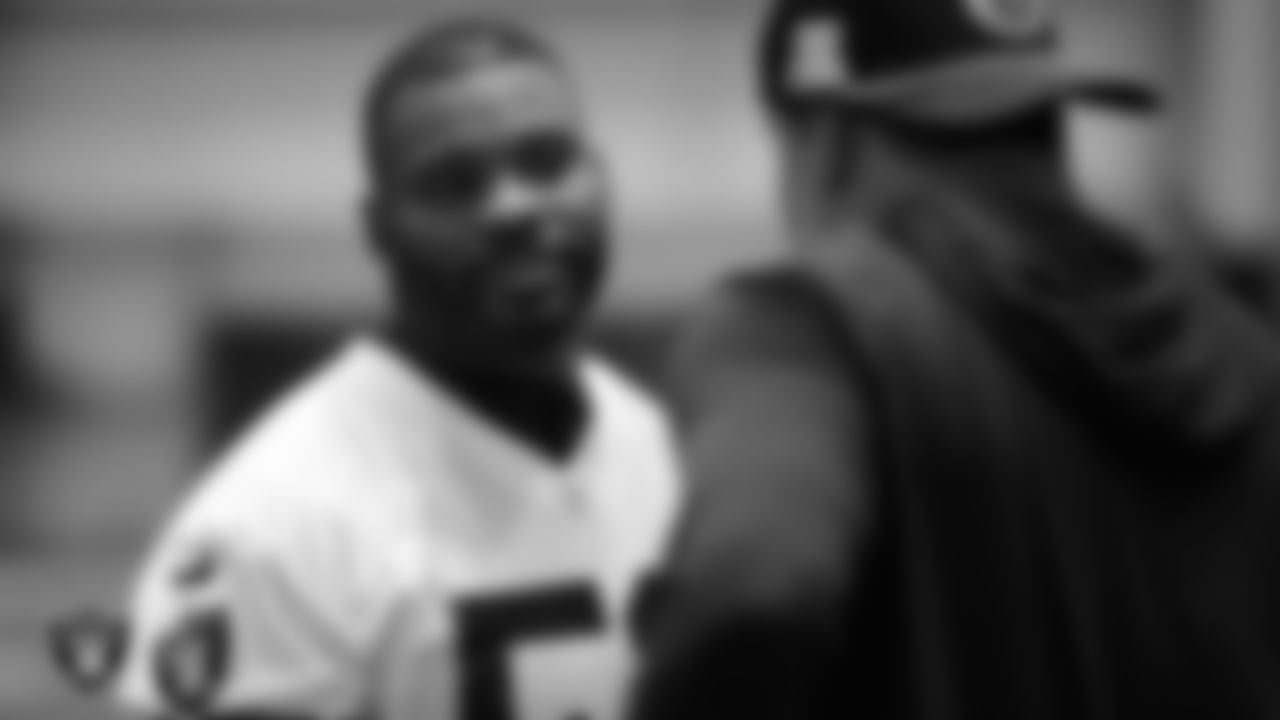 Las Vegas Raiders linebacker Elandon Roberts (52) during practice at Intermountain Health Performance Center.