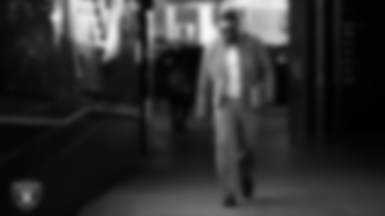 Las Vegas Raiders linebacker Jamal Adams (33) arrives to the regular season home game against the Los Angeles Chargers at Allegiant Stadium.