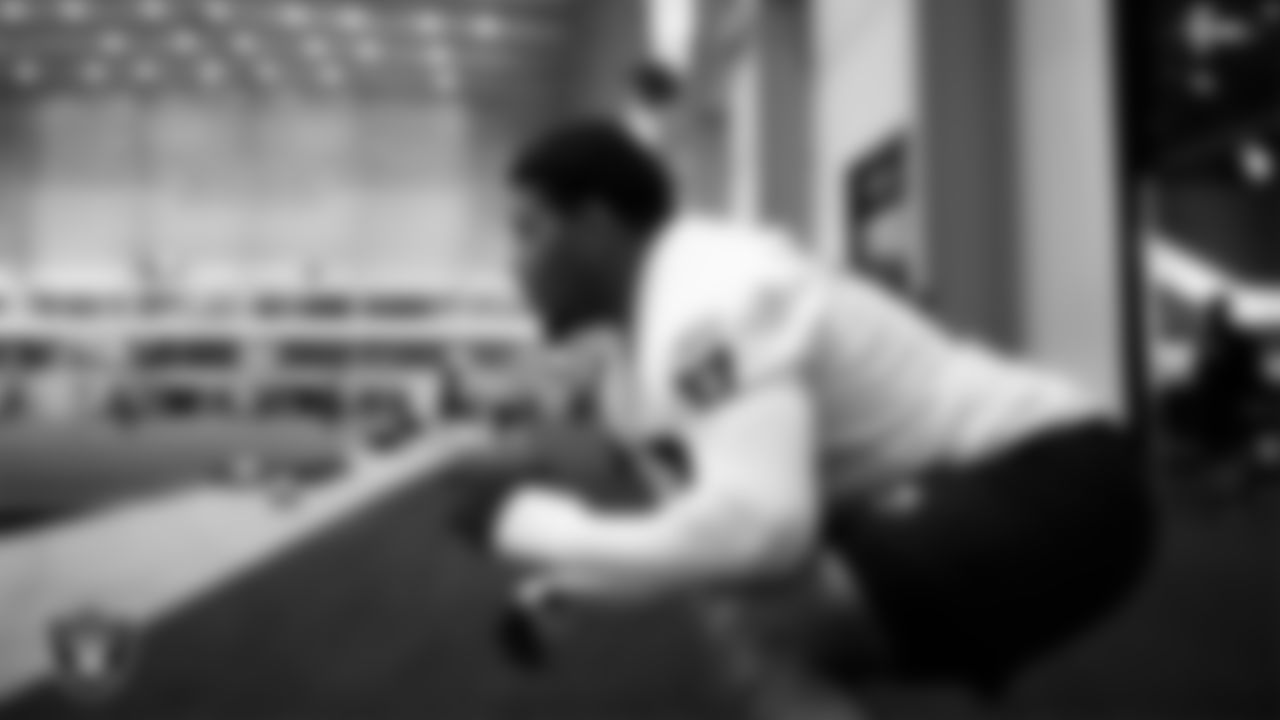Las Vegas Raiders guard Caleb Rogers (76) at an Organized Team Activity (OTA) at Intermountain Health Performance Center.