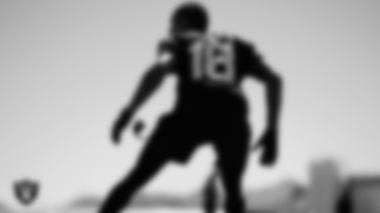 Las Vegas Raiders cornerback Jack Jones (18) at a workout during phase two of the offseason program at Intermountain Health Performance Center.