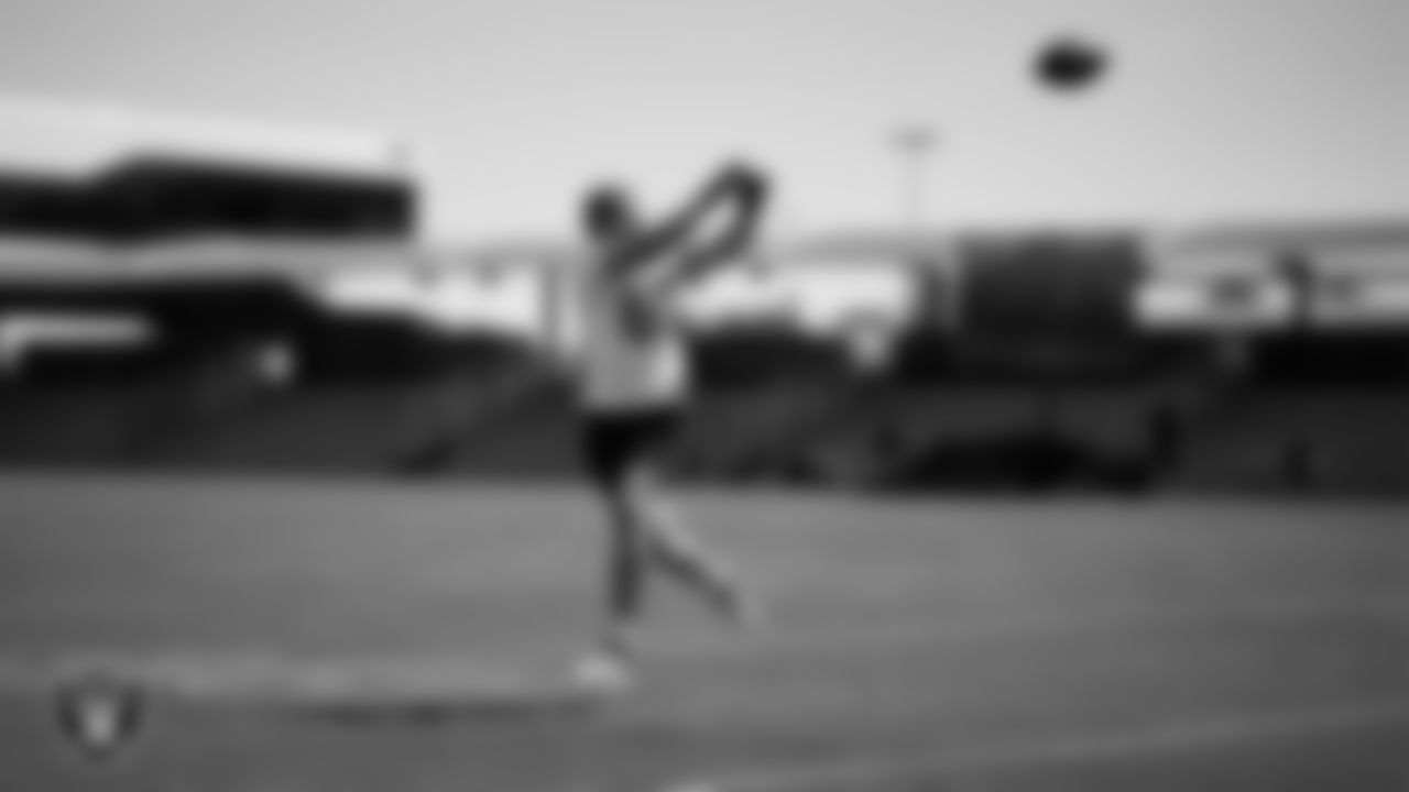 Las Vegas Raiders tight end Michael Mayer (87) at a workout during phase two of the offseason program at Intermountain Health Performance Center.