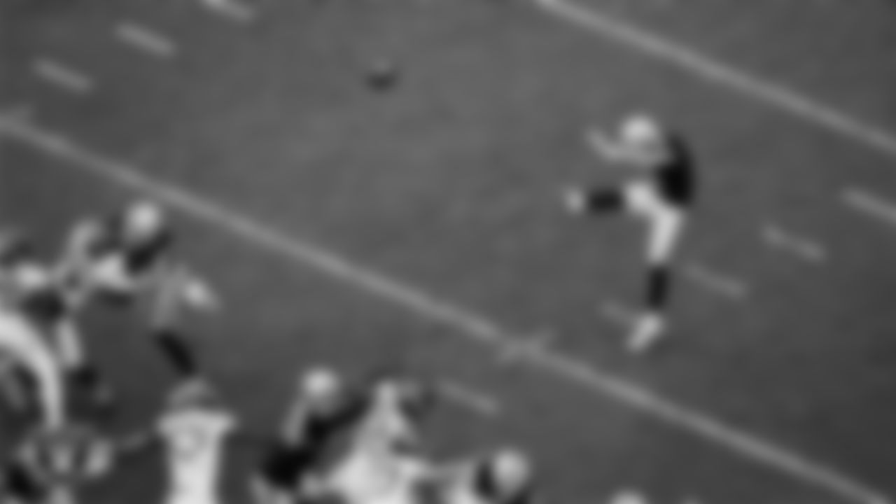 Las Vegas Raiders punter AJ Cole (6) punts during the regular season home game against the Tennessee Titans at Allegiant Stadium.