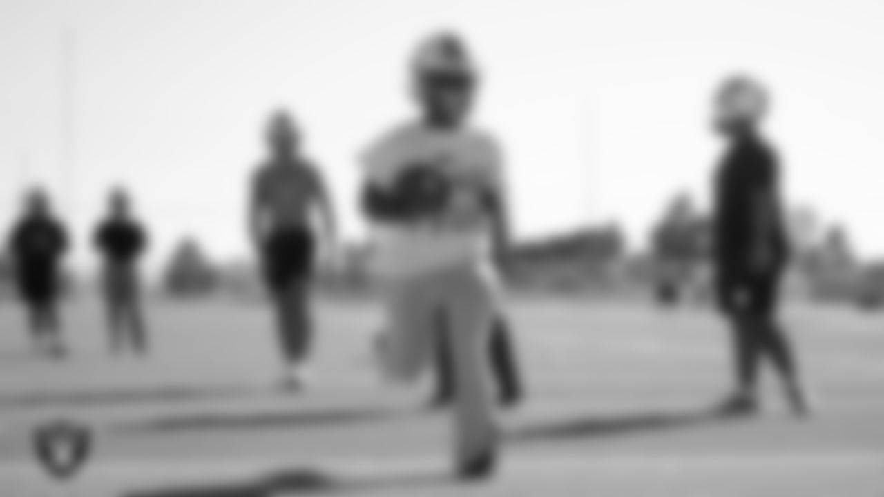 A Mojave High School football player during practice at Mojave High School.