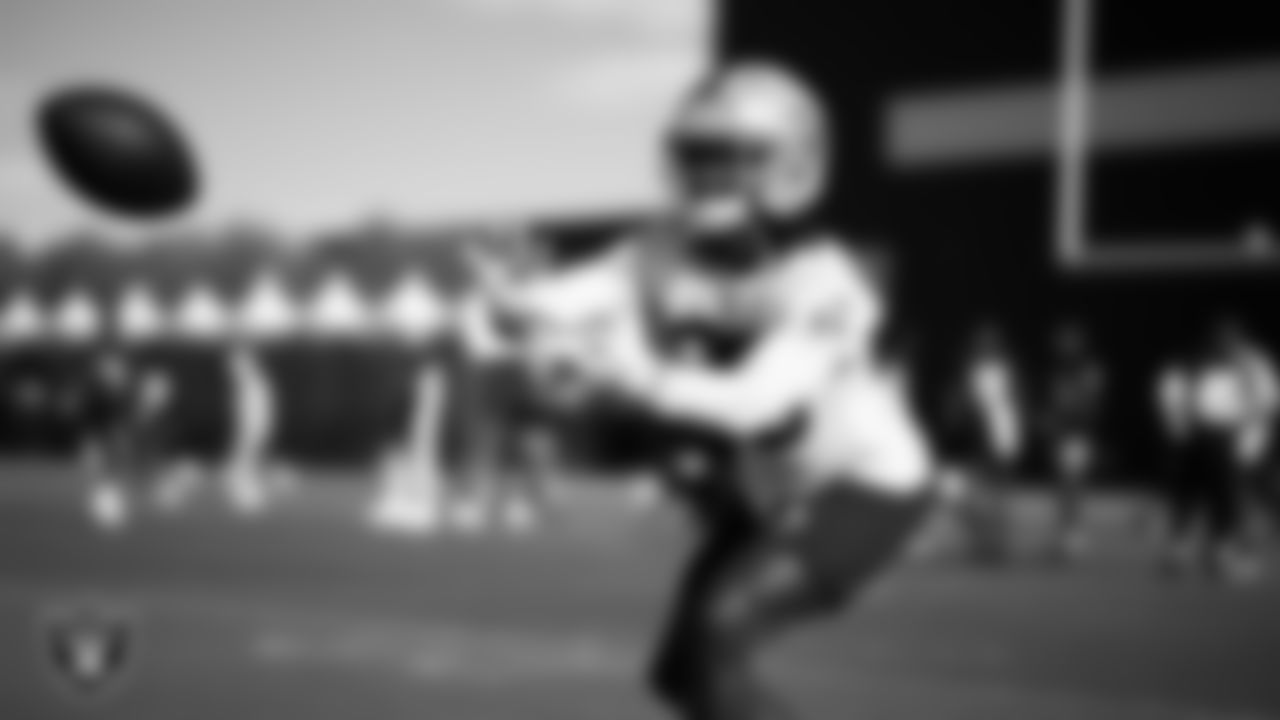 Las Vegas Raiders wide receiver Ketron Jackson Jr. (85) on the field for practice at 2025 Training Camp at Intermountain Health Performance Center.