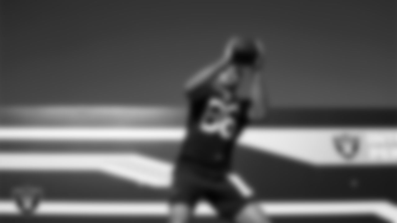 Las Vegas Raiders tight end Albert Okwuegbunam (86) during practice at Intermountain Health Performance Center.