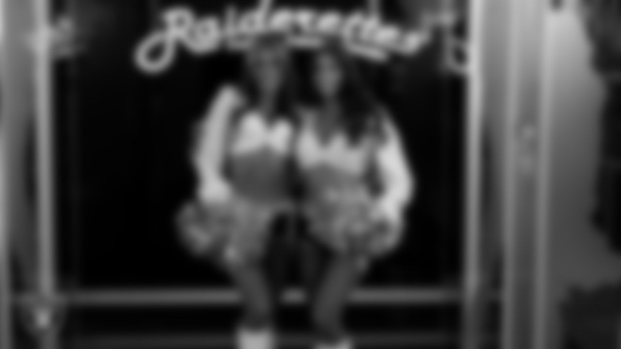 Raiderettes Shelby and Raegen in the locker room before the regular season home game against the Jacksonville Jaguars at Allegiant Stadium.