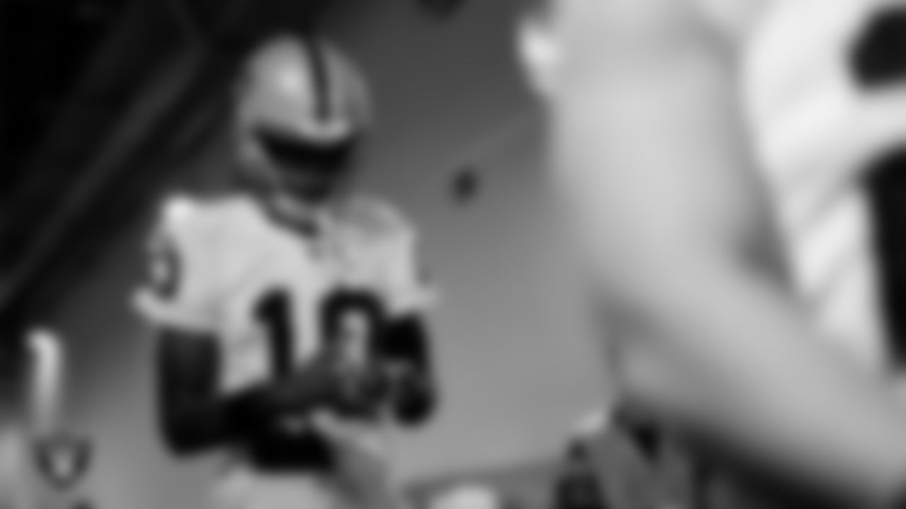 Las Vegas Raiders wide receiver Dont'e Thornton Jr. (10) walks down the tunnel before the regular season away game against the Los Angeles Chargers at SoFi Stadium.