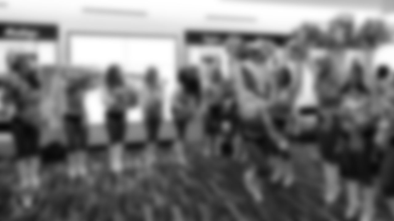 Raiderette Amanda is named Raiderette of the Game in the locker room before the regular season home game against the Jacksonville Jaguars at Allegiant Stadium.