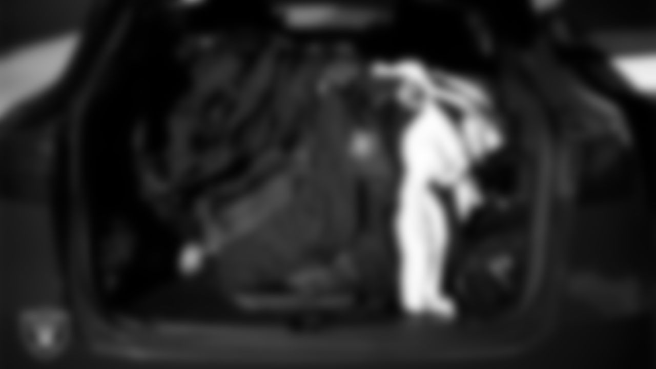 Equipment in a vehicle during the Raiders' Equipment Blitz at Intermountain Health Performance Center.