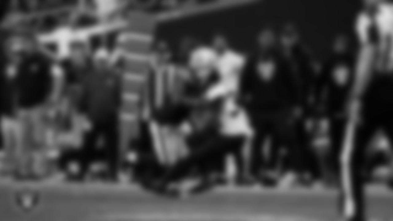 Las Vegas Raiders linebacker Devin White (45) makes a tackle during the regular season home game against the Jacksonville Jaguars at Allegiant Stadium.