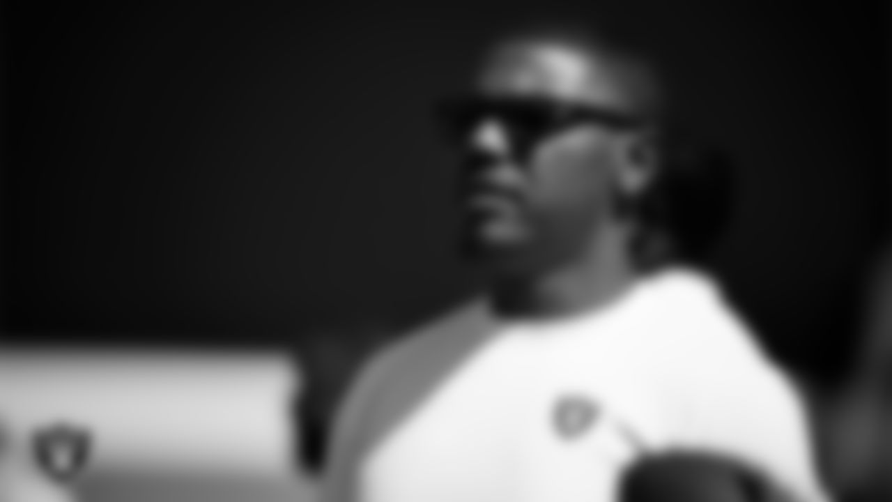 Las Vegas Raiders running backs coach Deland McCullough during practice at Intermountain Health Performance Center.