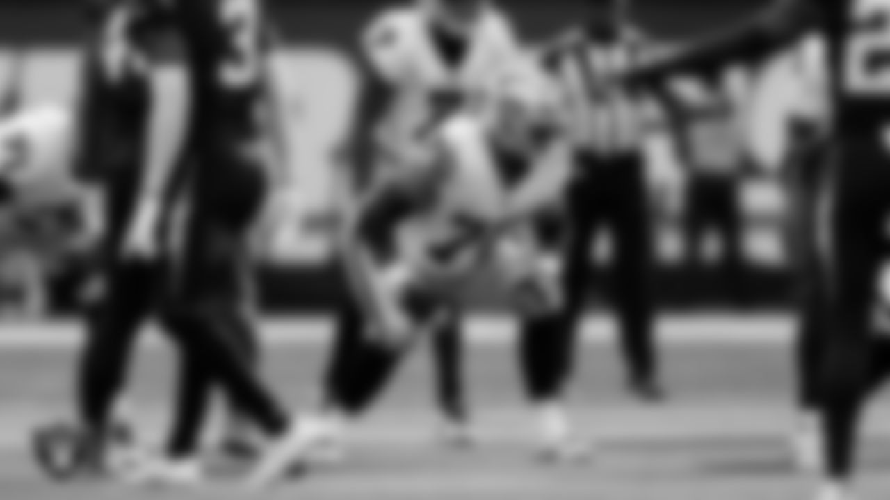 Las Vegas Raiders guard Caleb Rogers (76) during the regular season away game against the Los Angeles Chargers at SoFi Stadium.