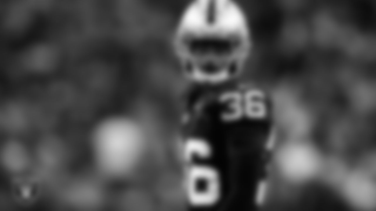 Las Vegas Raiders cornerback Kyu Blu Kelly (36) on the field during the regular season home game against the Cleveland Browns at Allegiant Stadium.