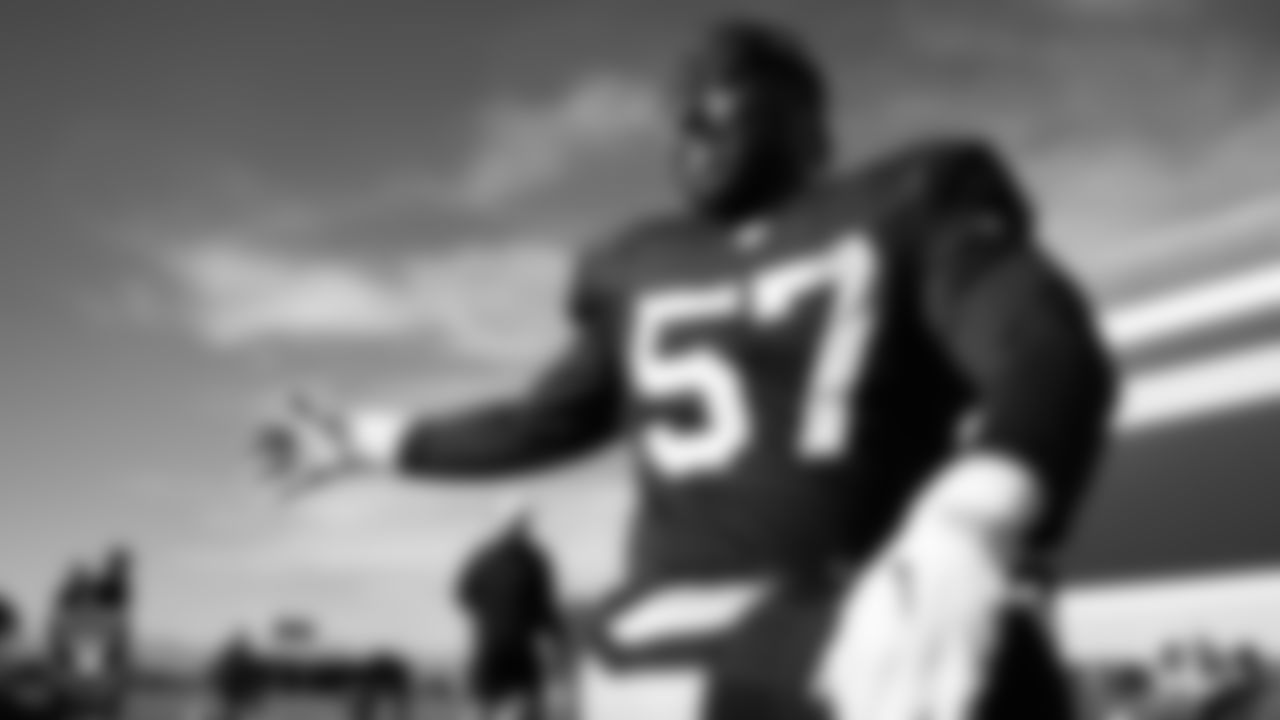 Las Vegas Raiders defensive lineman Boogie Basham (57) during practice at Intermountain Health Performance Center.