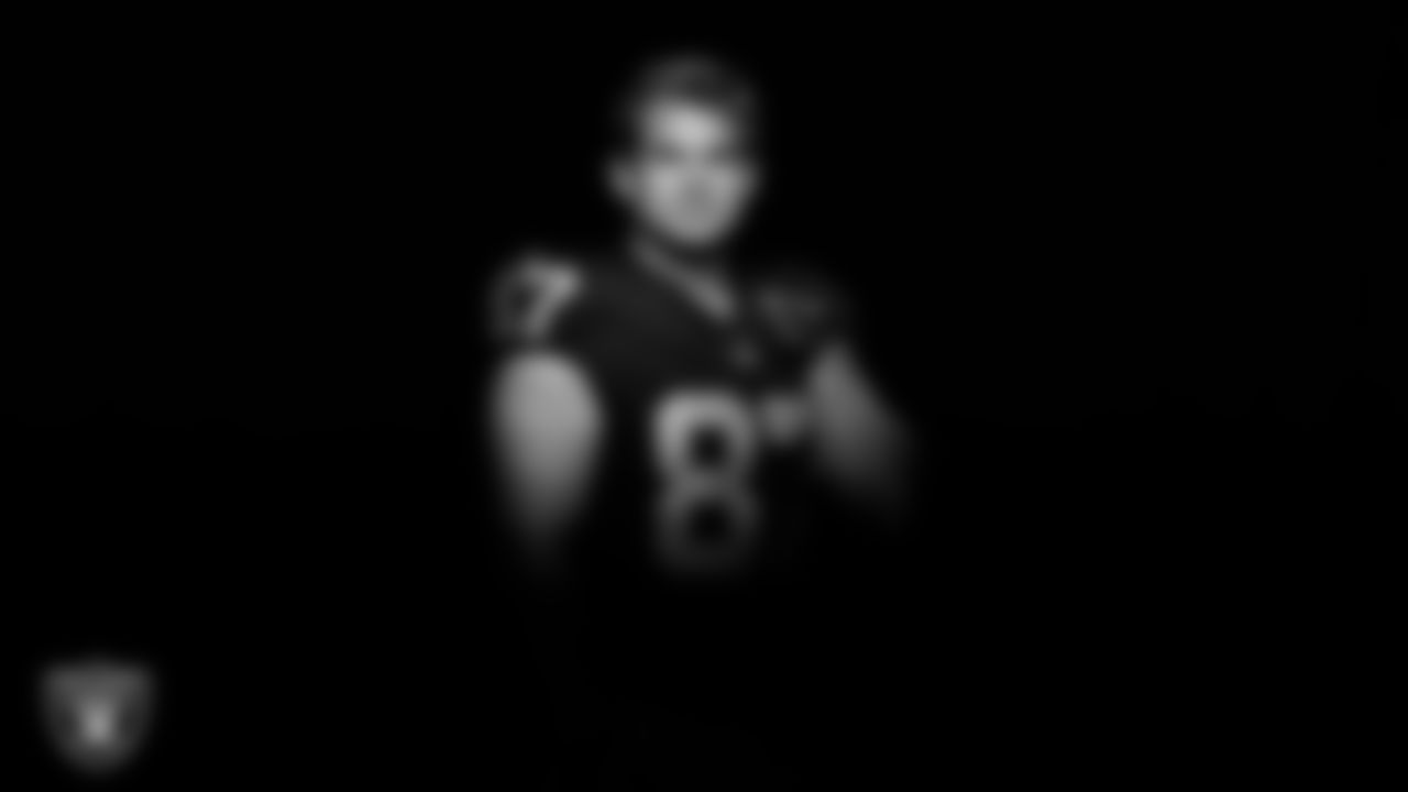 Las Vegas Raiders tight end Michael Mayer (87) poses for a photo at the 2025 Raiders Media Day.