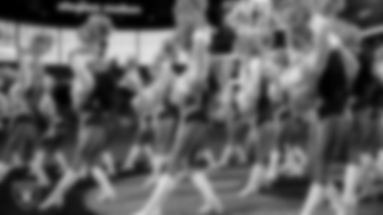 The Raiderettes perform on the field during the regular season home game against the New York Giants at Allegiant Stadium.