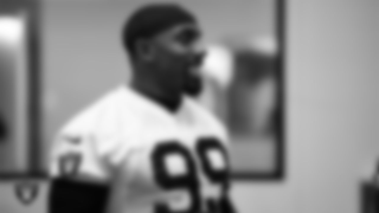 Las Vegas Raiders defensive tackle Thomas Booker IV (99) during practice at Intermountain Health Performance Center.