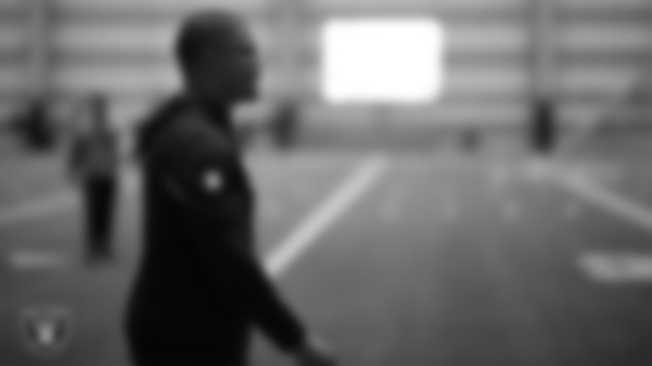 Las Vegas Raiders running backs coach Deland McCullough during practice at Intermountain Health Performance Center.