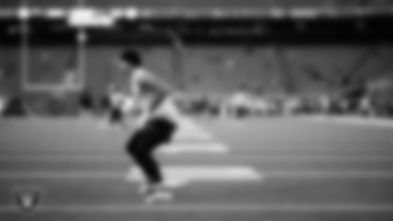 Las Vegas Raiders tight end Carter Runyon (46) warming up before the regular season away game against the Houston Texans at NRG Stadium.