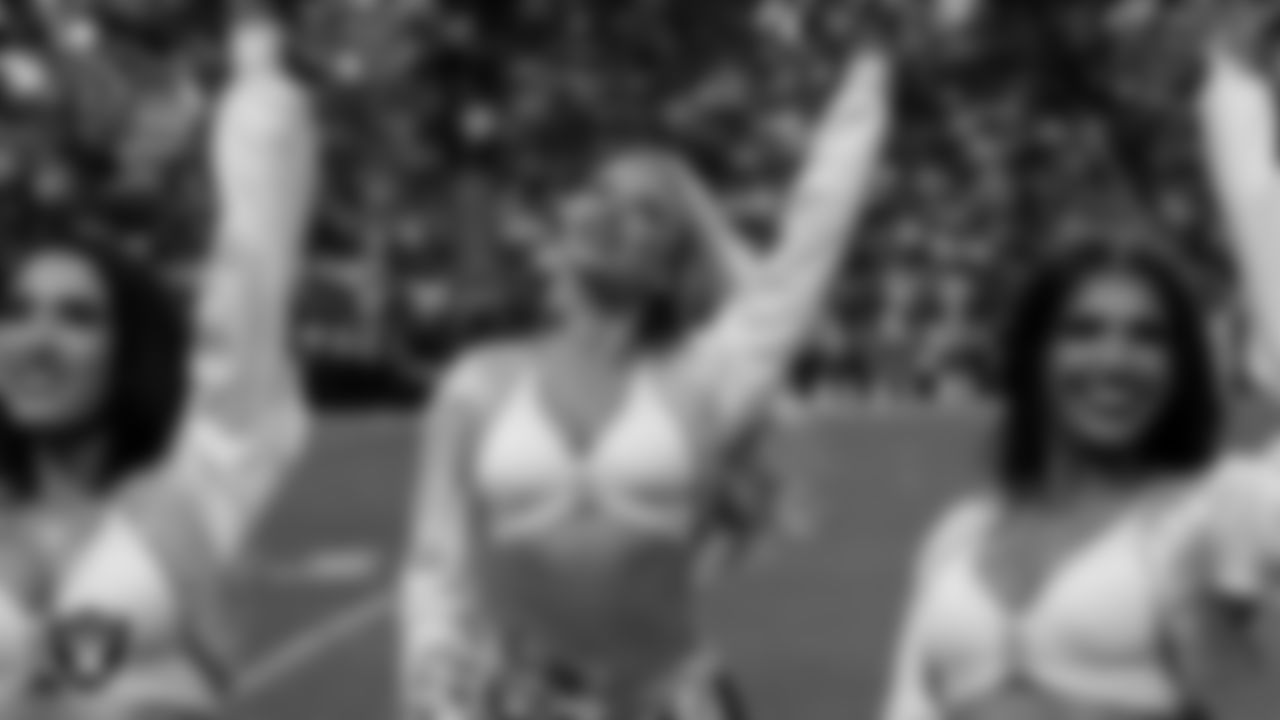 Raiderette Delaney on the sidelines during the regular season home game against the New York Giants at Allegiant Stadium.