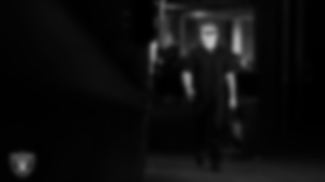 Las Vegas Raiders linebacker Cody Lindenberg (55) arrives to the regular season home game against the Kansas City Chiefs at Allegiant Stadium.