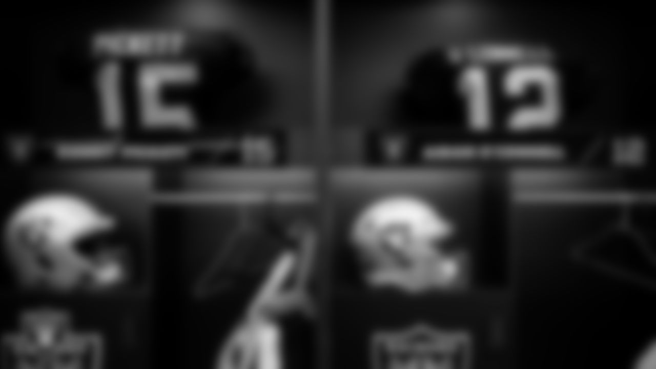 The locker room prior to the Las Vegas Raiders' arrival for their regular season home game against the Kansas City Chiefs at Allegiant Stadium.