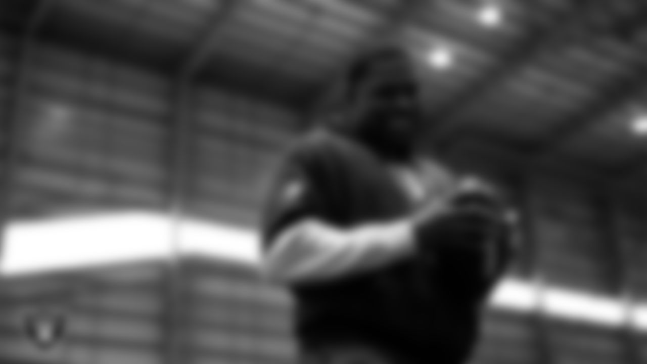 Las Vegas Raiders defensive assistant/linebackers coach Ty McKenzie during practice at Intermountain Health Performance Center.