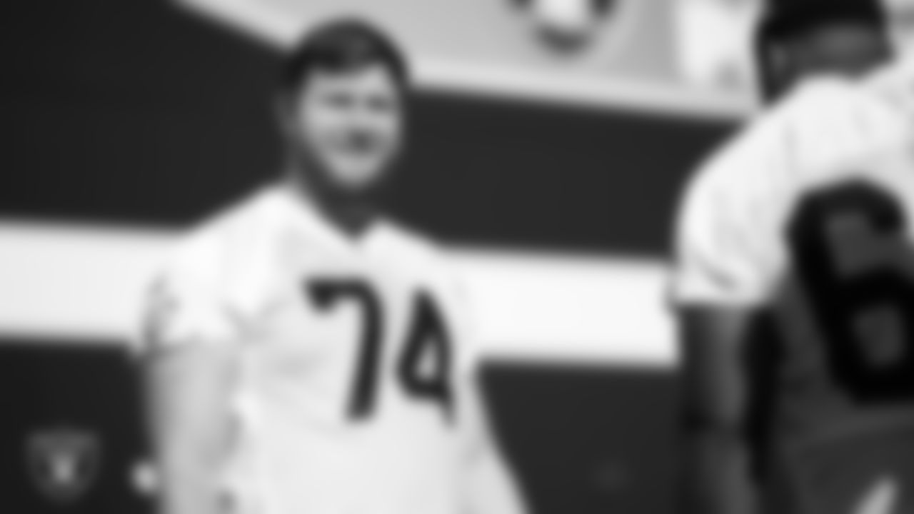 Las Vegas Raiders tackle Kolton Miller (74) during practice at Intermountain Health Performance Center.